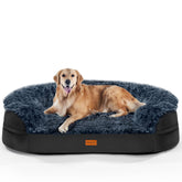 Iweepet black orthopedic bed close-up showing thick egg-crate foam for large dogs' comfort