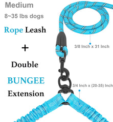 iYoShop dual dog leash with bungee extension (20-35 inches) absorbs pull for smoother runs.
