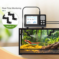 J&A mister with digital display for real-time terrarium monitoring and control.