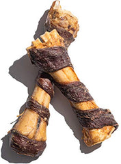 Jack&Pup 3-pack roasted meaty beef bones, flavorful treat for dogs.