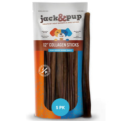 Jack&Pup 12-inch beef collagen stick dog chew for long-lasting, rawhide-free entertainment