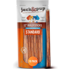 Jack&Pup 12-inch bully stick, standard thickness for long-lasting chews.