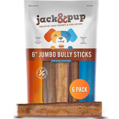 Jack&Pup 6in jumbo bully stick pack β durable chew for lasting canine entertainment.