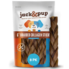 Jack&Pup 6-Inch braided collagen stick chew for dogs with a durable texture