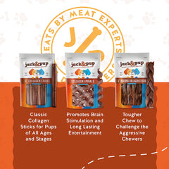 Jack&Pup collagen sticks demonstrating dental-friendly texture for dogs