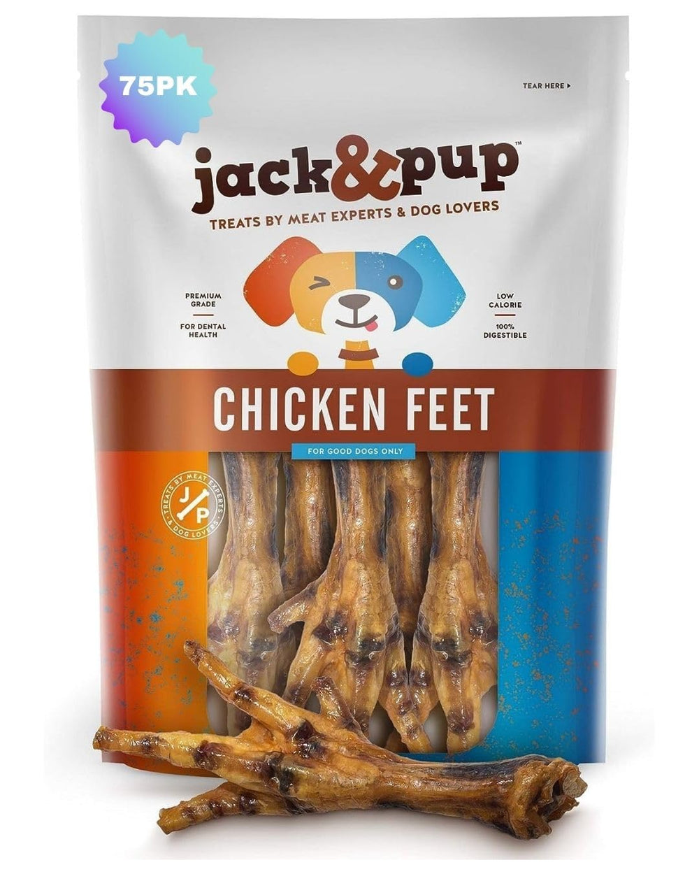 Jack&Pup dried chicken feet treats package β high-protein dog snack.