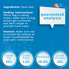 Ingredients label shows 100% duck feet with no additives from Jack&Pup