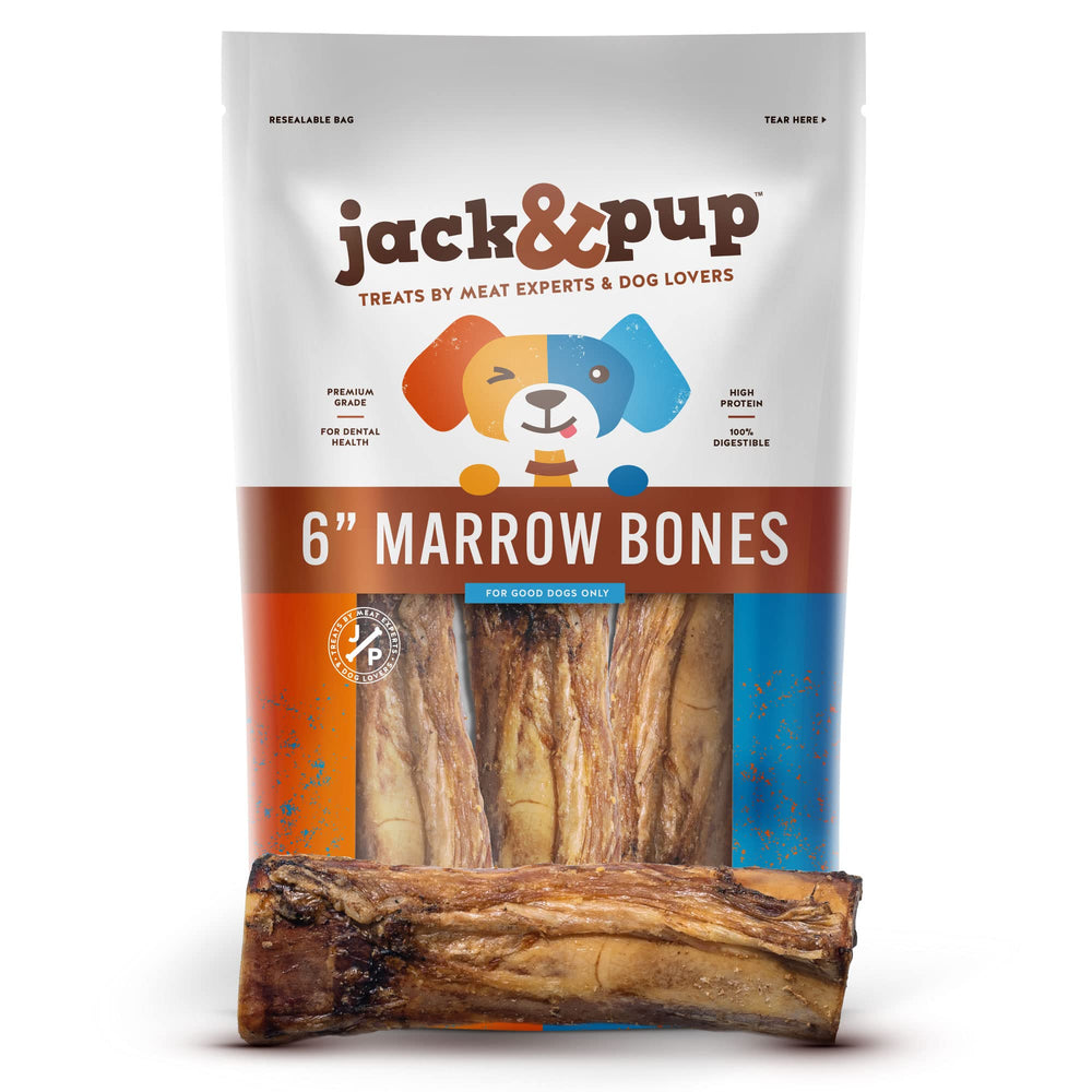 Jack&Pup marrow bones three-pack 6-inch packaging view for easy storage and long-lasting chews
