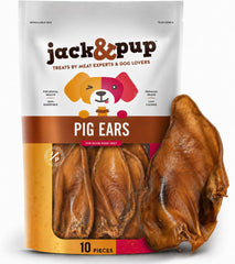 Jack&Pup Whole Pig Ears 10 Pack — pack shot, premium thick ears for durable chewing.