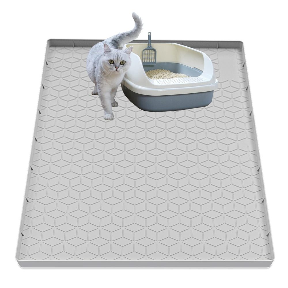 Jacooxi cat litter mat large 34x22 inches gray traps litter and protects floors