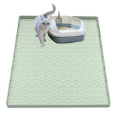 Jacooxi cat litter mat in green, full 34x22 size, traps litter and protects floors.