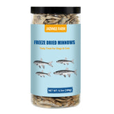 JADINGSFARM freeze-dried minnows in bottle, protein-rich treat for pets.