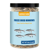 JADINGSFARM Minnows 8 oz jar β freeze-dried treats for training rewards.
