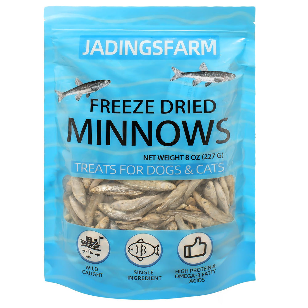 JADINGSFARM Minnows freeze-dried bag close-up showing natural texture and quality.