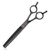 Jason 7-inch dog grooming scissor with black finish, ergonomic design for precise thinning