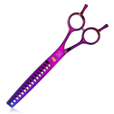 Jason 7inch dog grooming scissor with ergonomic purple handle for comfortable chunking.