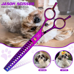 Jason dog scissor with razor sharp blades for clean trims on coats.
