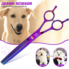 JASON grooming scissors with muffler pad for quieter grooming sessions.
