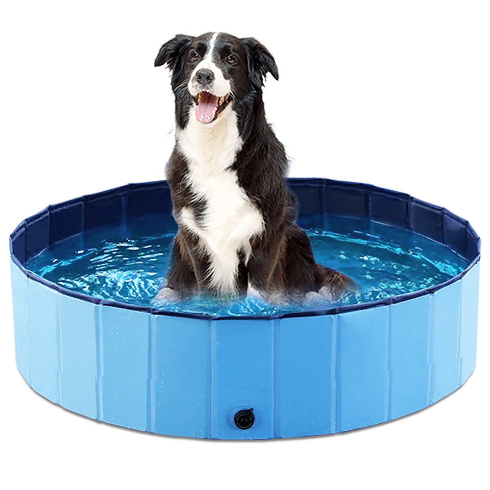 Jasonwell foldable dog pool 32-inch blue for portable outdoor play.