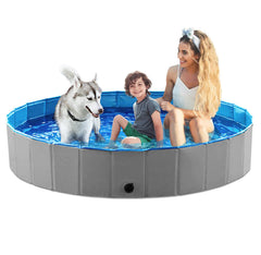 Jasonwell foldable dog pool in grey showing its 71-inch diameter for versatile outdoor use