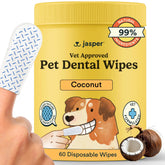 Jasper Dog Dental Wipes deliver fresh breath after a quick wipe.