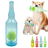 Jatmira cute tough dog toy in blue with rubber bottle design for squeaky play.