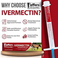Jeffers apple-flavored paste syringe shows easy dosing for horses.