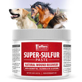 Jeffers Super Sulfur paste applied to a dog's dry skin for soothing care