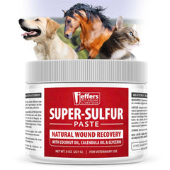 Jeffers Super Sulfur paste applied to a dog's dry skin for soothing care