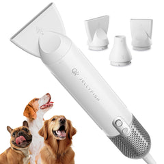 Jellyfish Dog Dryer front view highlights compact handheld design for easy home grooming.