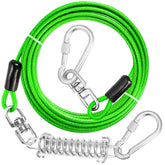 Jenico dog tie out cable with locking carabiner for secure outdoor attachment.