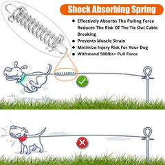 Jenico dog tie out cable locking carabiner keeps leash secure during vigorous activity.