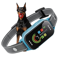 JEUJE dog bark collar front view with adjustable strap for all sizes, comfortable day-long wear.