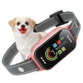 JEUJE Dog Bark Collar Pink worn during walks for humane bark control.