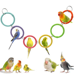 Jevnd 6-ring bird swing toy; promotes climbing and balance for parrots.