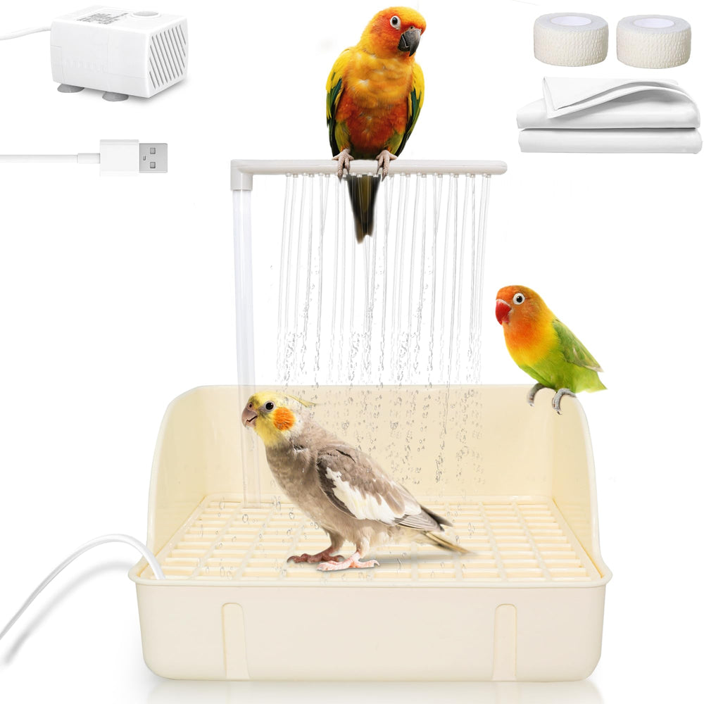 Jevnd automatic parakeet bath with pump for consistent, refreshing bathing sessions.