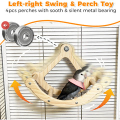 Jevnd Rocking Bird Toys Perch side view highlights natural wood.