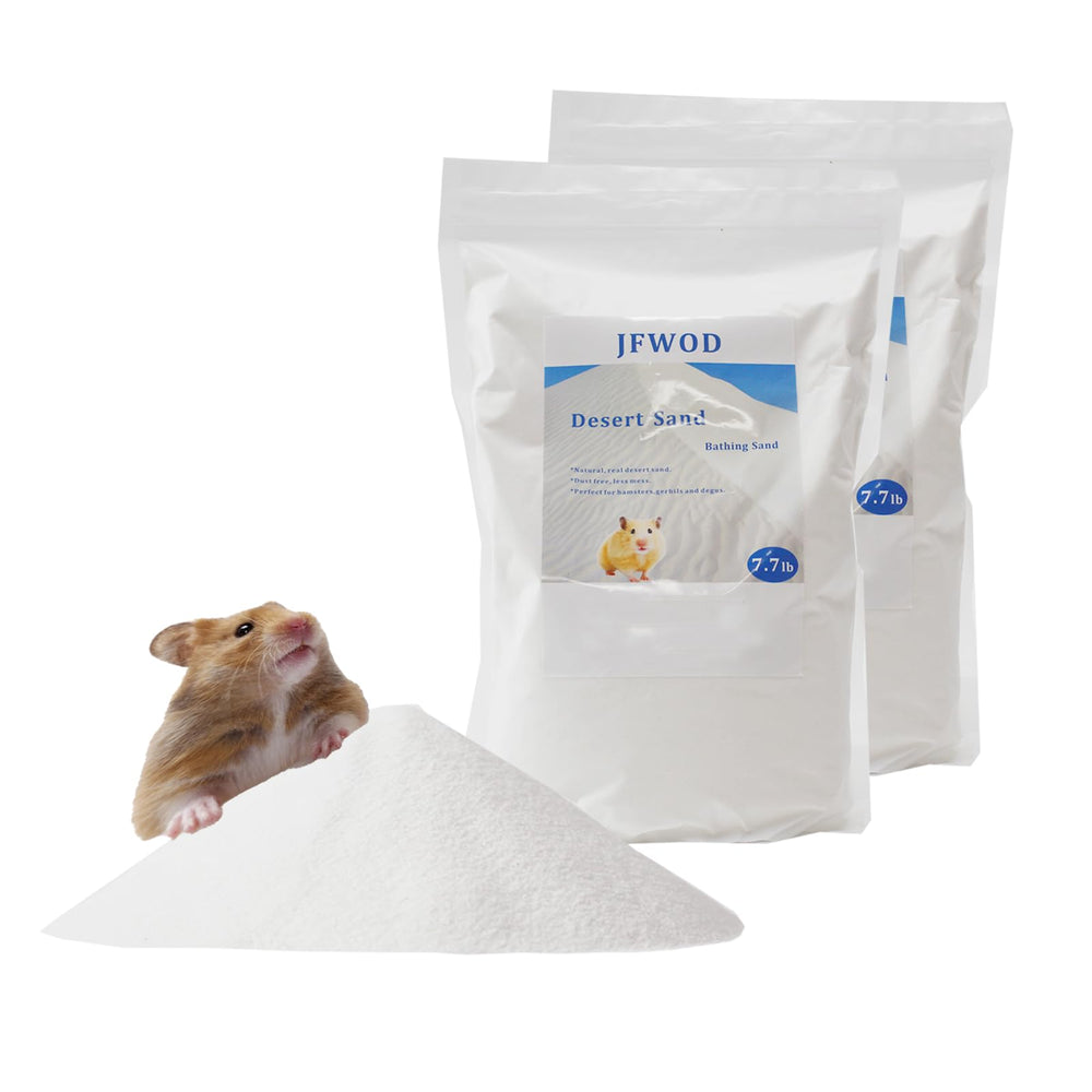 JFWOD hamster bath sand two bags shown ready for use in sand baths