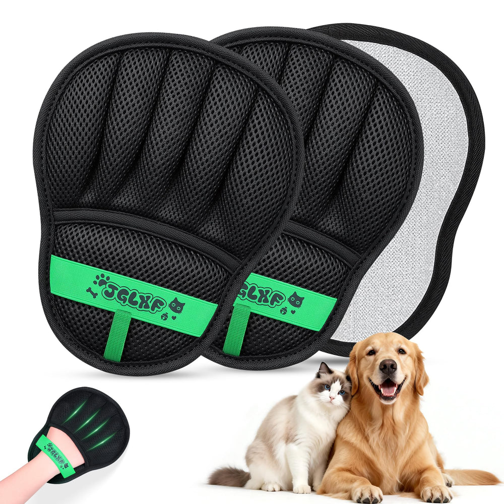 JGLXF upgraded pet hair removal glove close-up showing five-finger design for precise cleaning.