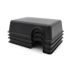 Four-pack Jihaqua hides demonstrate space-efficient, easy-to-clean enclosures.