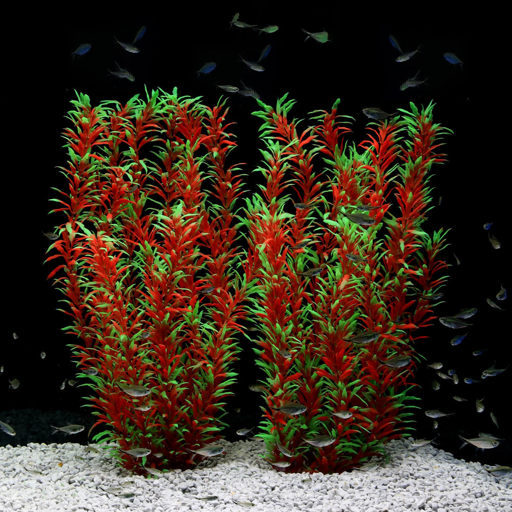 JIHAQUA two-piece 21-inch wine plastic plants decor for aquariums, stable and safe.