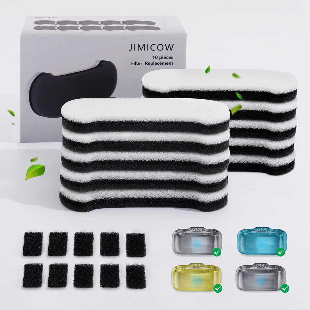 JIMICOW 10-pack fountain filters, front view, ready to refresh pets' water
