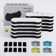 JIMICOW 10-pack fountain filters, front view, ready to refresh pets' water