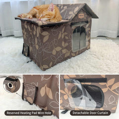 JINGSIJI enclosed cat shelter keeps pets safe from wind and cold.