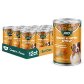 Jinx Bone Broth Stew for Dogs – front view can with chicken and vegetables for picky eaters.