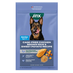 Jinx Premium Senior Chicken Kibble closeup showing real chicken protein for lean muscles.