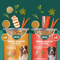 Jinx salmon stew close-up emphasizes premium protein in a wet food.