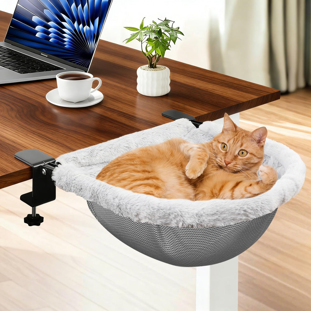 JinxZap X-Large cat desk bed front view with secure mounting for a stable perch