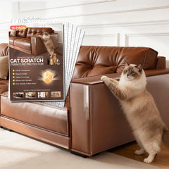 JKLMN clear vinyl protector on sofa corner protects leather without altering appearance