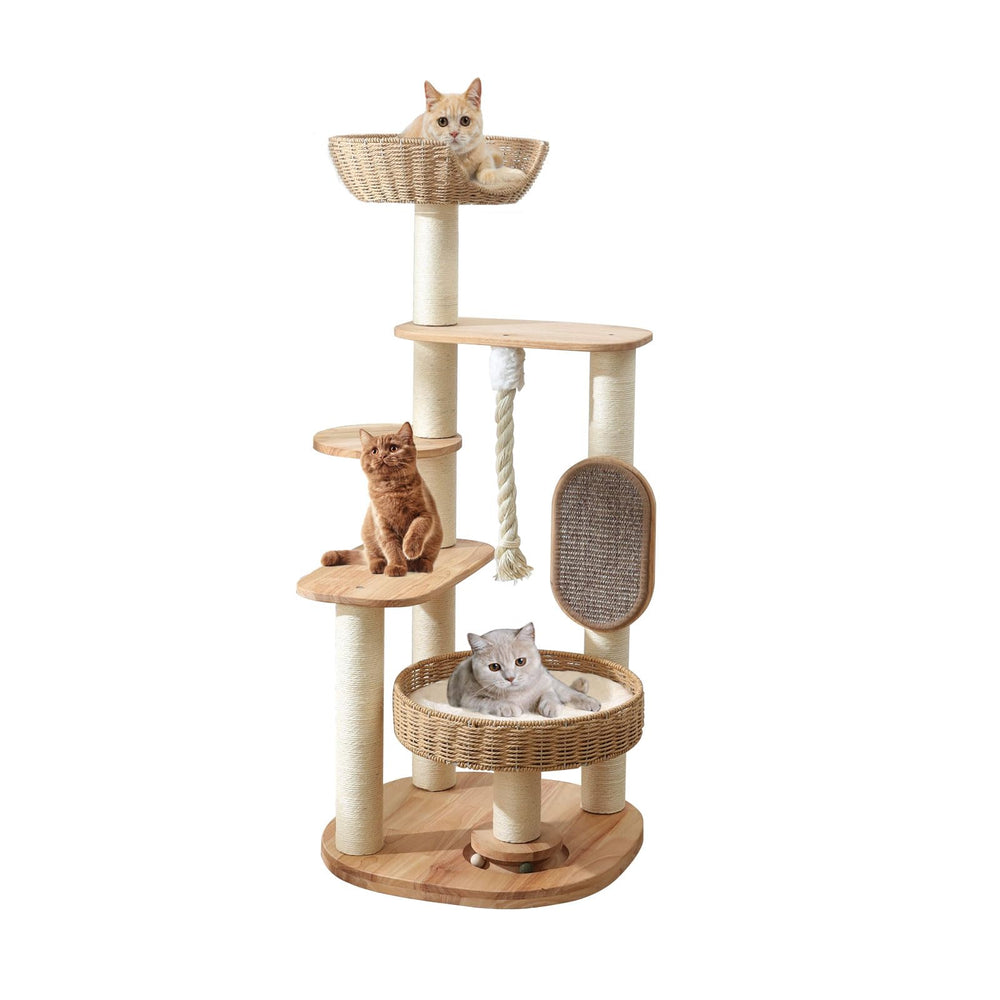 JLDUQKUM wooden cat tree with stable 6-tier design for multi-cat homes